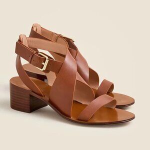 J.Crew Cross-strap Block-Heel Sandals in Leather English Saddle :: Size 8 :: NWO